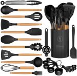 Silicone Cooking Utensils Set - Silicone Kitchen Utensils for Cooking Wooden Handles, 446°F Heat Resistant Kitchen Ut...